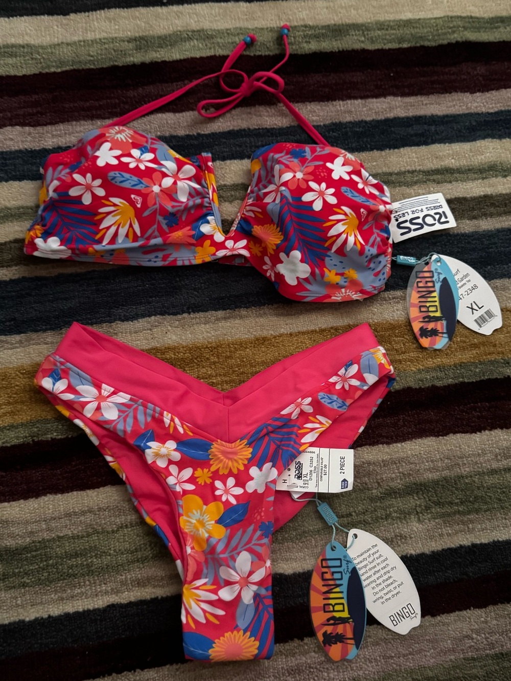Floral V‑Notch Pink Bikini Set - Women
